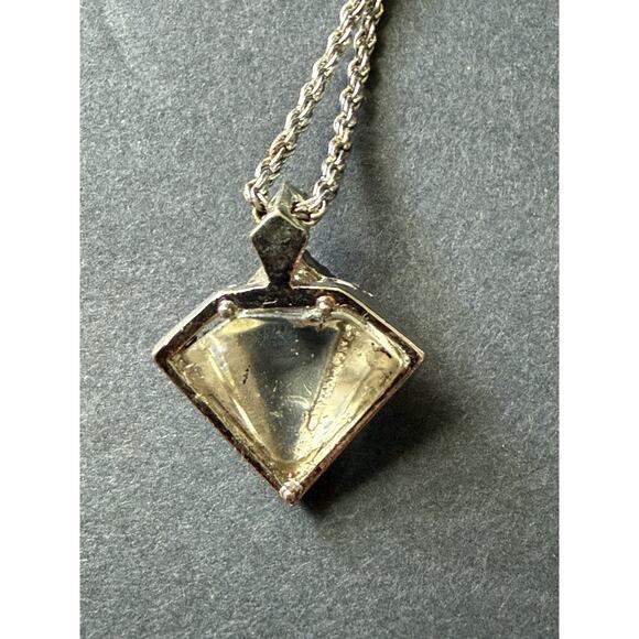 Vintage Rock Crystal Pendant Necklace Silver Tone Rope Necklace Brutalist Artsy - Picture 8 of 8